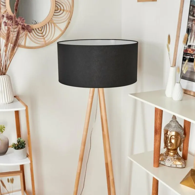 Lampes En Tissu-hofstein Lampadaire Saladillo Bois clair, Blanc, 1 lumière