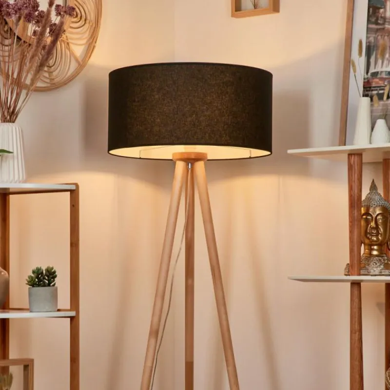 Lampes En Tissu-hofstein Lampadaire Saladillo Bois clair, Blanc, 1 lumière