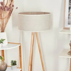 Lampes En Tissu-hofstein Lampadaire Saladillo Bois clair, Blanc, 1 lumière