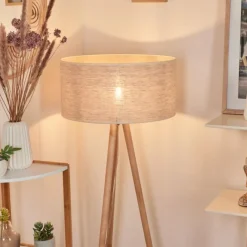 Lampes En Tissu-hofstein Lampadaire Saladillo Bois clair, Blanc, 1 lumière