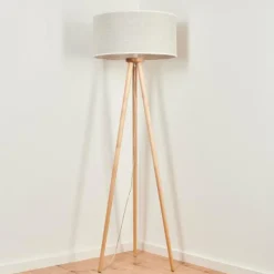 Lampes En Tissu-hofstein Lampadaire Saladillo Bois clair, Blanc, 1 lumière