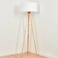 Lampes En Tissu-hofstein Lampadaire Saladillo Bois clair, Blanc, 1 lumière