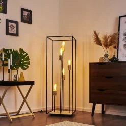 Lampes Vintages & Rétros-hofstein Lampadaire Salla Bois foncé, Noir, 5 lumières