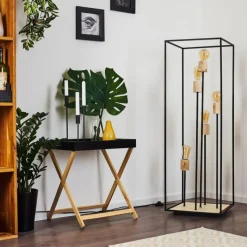 Lampes Vintages & Rétros-hofstein Lampadaire Salla Bois foncé, Noir, 5 lumières