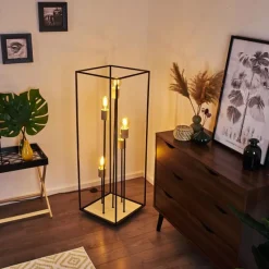 Lampes Vintages & Rétros-hofstein Lampadaire Salla Bois foncé, Noir, 5 lumières