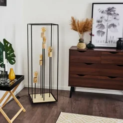 Lampes Vintages & Rétros-hofstein Lampadaire Salla Bois foncé, Noir, 5 lumières