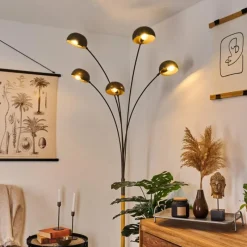 hofstein Lampadaire Siamado Bois foncé, Nickel mat, 5 lumières