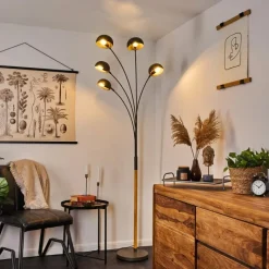 hofstein Lampadaire Siamado Bois foncé, Nickel mat, 5 lumières