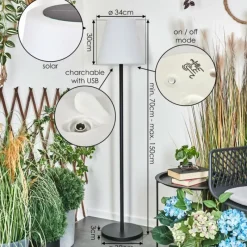 hofstein Lampadaire solaire d'extérieur Fisao LED Noir, 41 lumières, Télécommandes