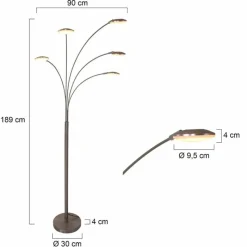 Luminaires Steinhauer Lampadaire Steinhauer Mexlite LED Acier inoxydable, 5 lumières* Éclairage Led
