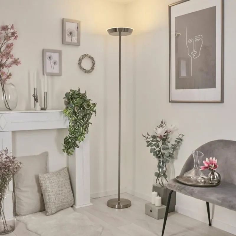 hofstein Lampadaire Theron LED Nickel mat, 1 lumière, Télécommandes