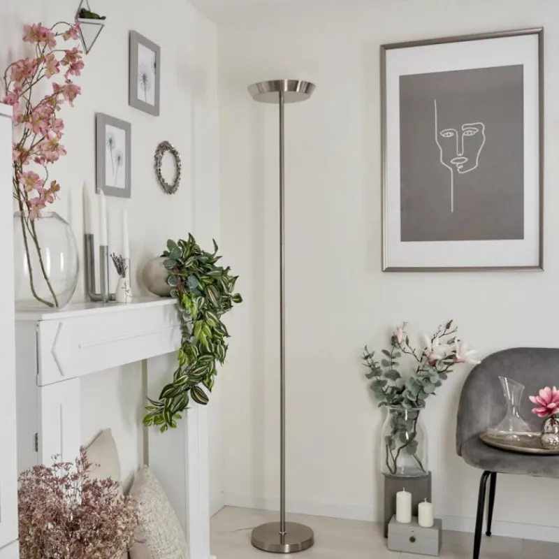 hofstein Lampadaire Theron LED Nickel mat, 1 lumière, Télécommandes