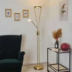 hofstein Lampadaire Tierz LED Laiton, 2 lumières