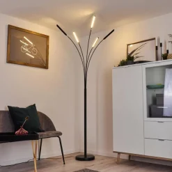 hofstein Lampadaire Totara LED Noir, 5 lumières