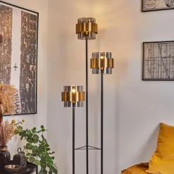 Suspension Verre Fumé-hofstein Lampadaire Traak Noir, 3 lumières