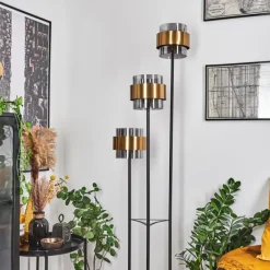 Suspension Verre Fumé-hofstein Lampadaire Traak Noir, 3 lumières