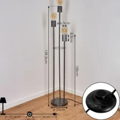 hofstein Lampadaire Tyldom Argent Oxydé, 3 lumières* Lampadaires Et Lampes Sur Pied