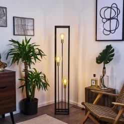 hofstein Lampadaire Woden Laiton, Noir, 3 lumières