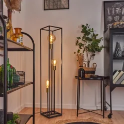 hofstein Lampadaire Woden Laiton, Noir, 3 lumières