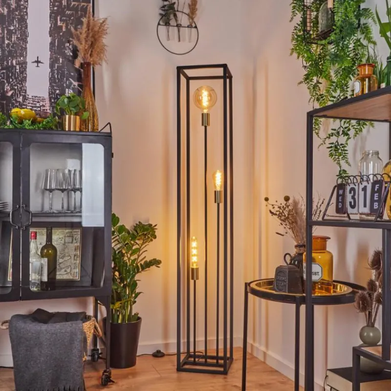 Lampes Industrielles-hofstein Lampadaire Woden Laiton, Noir, 3 lumières