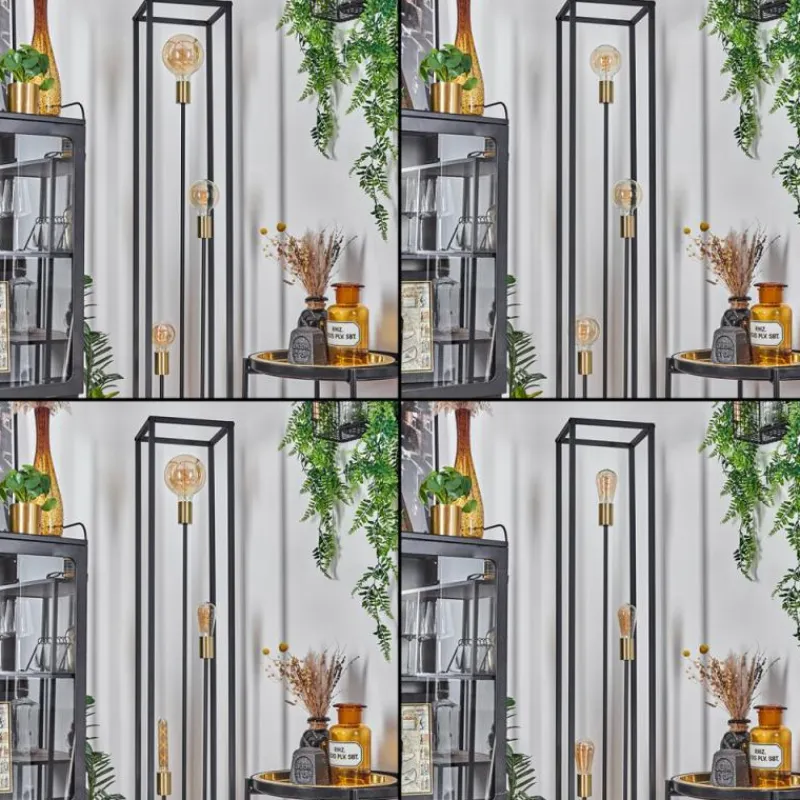 Lampes Industrielles-hofstein Lampadaire Woden Laiton, Noir, 3 lumières