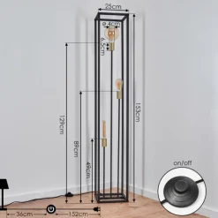 Lampes Industrielles-hofstein Lampadaire Woden Laiton, Noir, 3 lumières