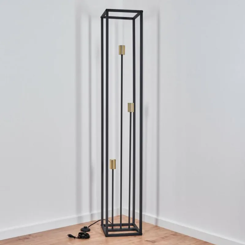 Lampes Industrielles-hofstein Lampadaire Woden Laiton, Noir, 3 lumières