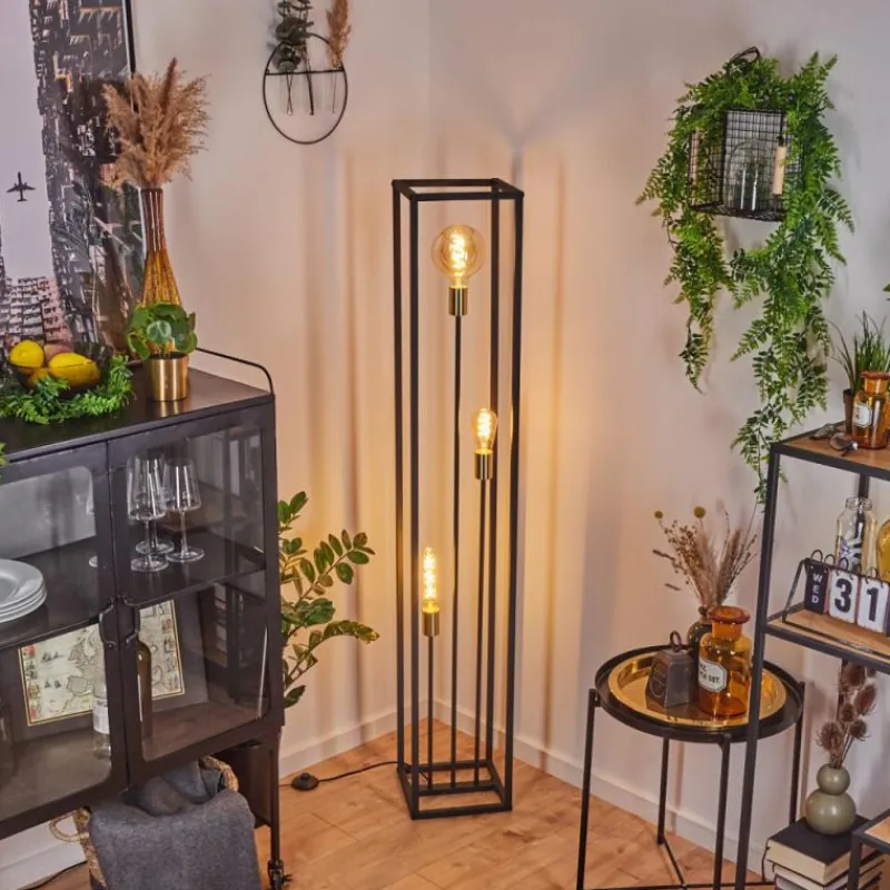 Lampes Industrielles-hofstein Lampadaire Woden Laiton, Noir, 3 lumières