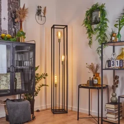 Lampes Industrielles-hofstein Lampadaire Woden Laiton, Noir, 3 lumières