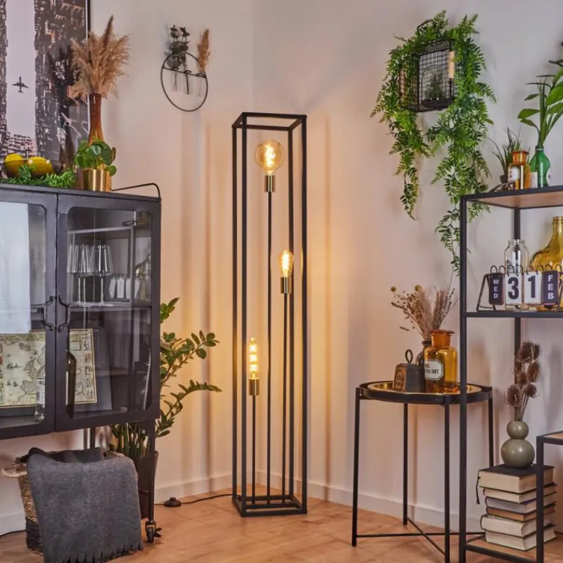 Lampes Industrielles-hofstein Lampadaire Woden Laiton, Noir, 3 lumières