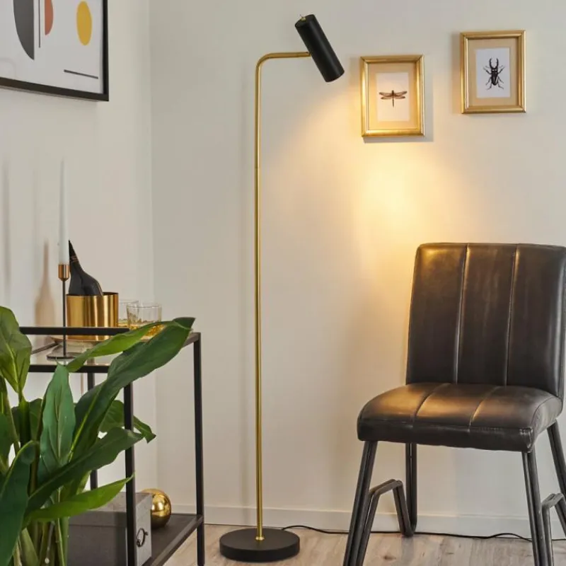 hofstein Lampadaire Zuoz Laiton, Noir, 1 lumière* Lampadaires Et Lampes Sur Pied