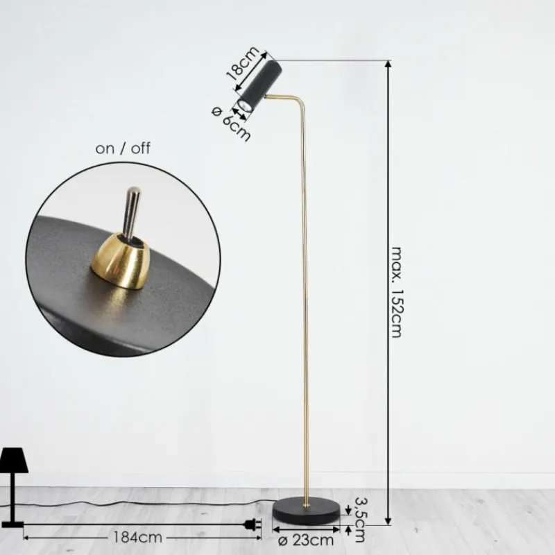 hofstein Lampadaire Zuoz Laiton, Noir, 1 lumière* Lampadaires Et Lampes Sur Pied