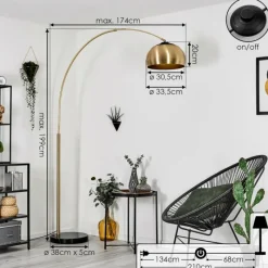 Lampes Art Déco-hofstein Lampe à arc Lourinha Laiton, Noir, 1 lumière