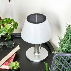 hofstein Lampe à poser Alcudia Solar LED Nickel mat, 10 lumières