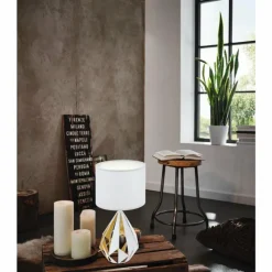 Lampes En Tissu-Luminaires Eglo Lampe à poser EGLO CARLTON Or, Blanc, 1 lumière