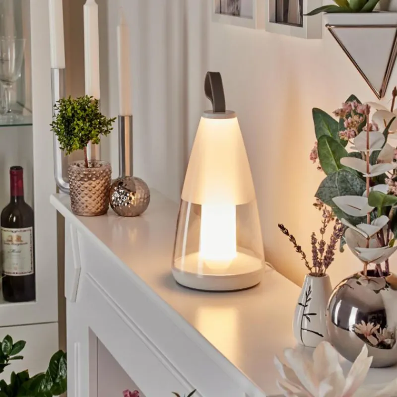 hofstein Lampe à poser Yari LED Gris, Transparent, Blanc, 1 lumière, Télécommandes, Changeur de couleurs