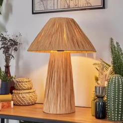 Style Boho-Chic-hofstein Lampe Champignon Paiol Lampe à poser Beige, Écru, 1 lumière