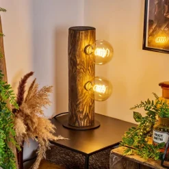 Luminaires Scandinaves-hofstein Lampe de table Canedo Bois foncé, Noir, 2 lumières