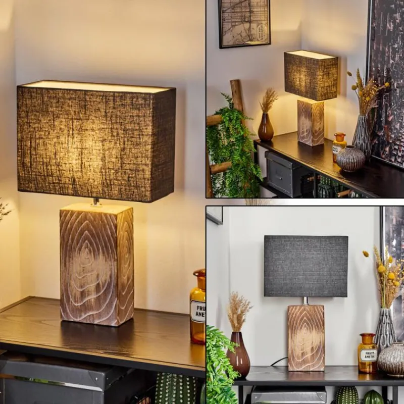 Lampes En Tissu-hofstein Lampe de table Francillon Brun, Chrome, Couleur bois, 1 lumière