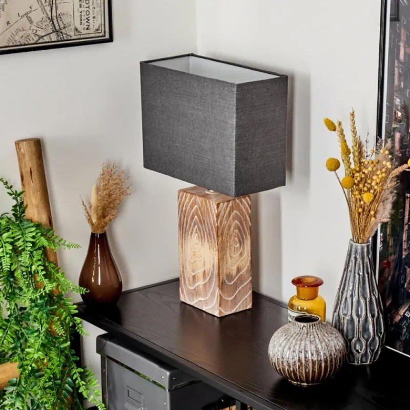 Lampes En Tissu-hofstein Lampe de table Francillon Brun, Chrome, Couleur bois, 1 lumière