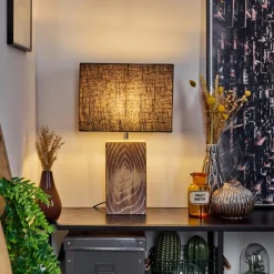 Lampes En Tissu-hofstein Lampe de table Francillon Brun, Chrome, Couleur bois, 1 lumière