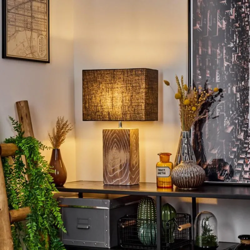 Lampes En Tissu-hofstein Lampe de table Francillon Brun, Chrome, Couleur bois, 1 lumière