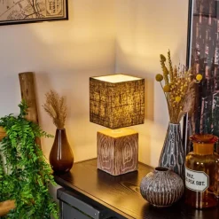 Lampes En Tissu-hofstein Lampe de table Francillon Brun, Chrome, Couleur bois, 1 lumière