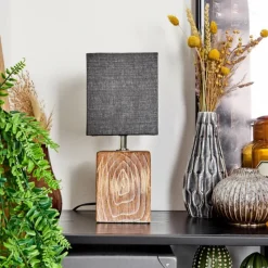 Lampes En Tissu-hofstein Lampe de table Francillon Brun, Chrome, Couleur bois, 1 lumière