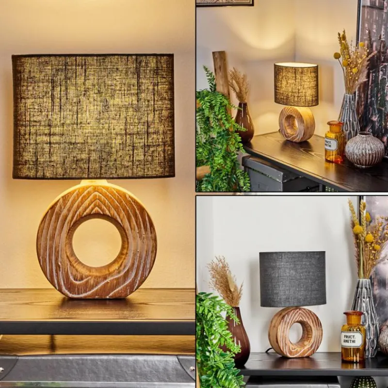 Lampes En Tissu-hofstein Lampe de table Francillon Brun, Chrome, Couleur bois, 1 lumière