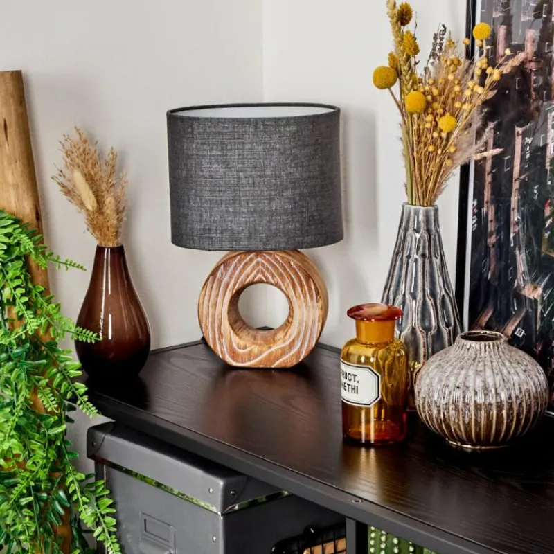 Lampes En Tissu-hofstein Lampe de table Francillon Brun, Chrome, Couleur bois, 1 lumière