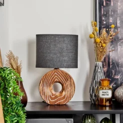 Lampes En Tissu-hofstein Lampe de table Francillon Brun, Chrome, Couleur bois, 1 lumière