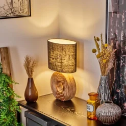 Lampes En Tissu-hofstein Lampe de table Francillon Brun, Chrome, Couleur bois, 1 lumière