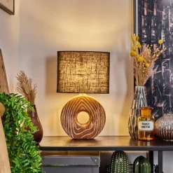 Lampes En Tissu-hofstein Lampe de table Francillon Brun, Chrome, Couleur bois, 1 lumière