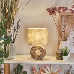 Lampes En Tissu-hofstein Lampe de table Francillon Brun, Chrome, Couleur bois, 1 lumière